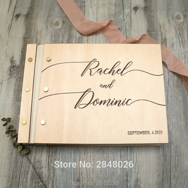 Personalized Guest Book - Rustic engraved couple names wedding guestbook,Custom