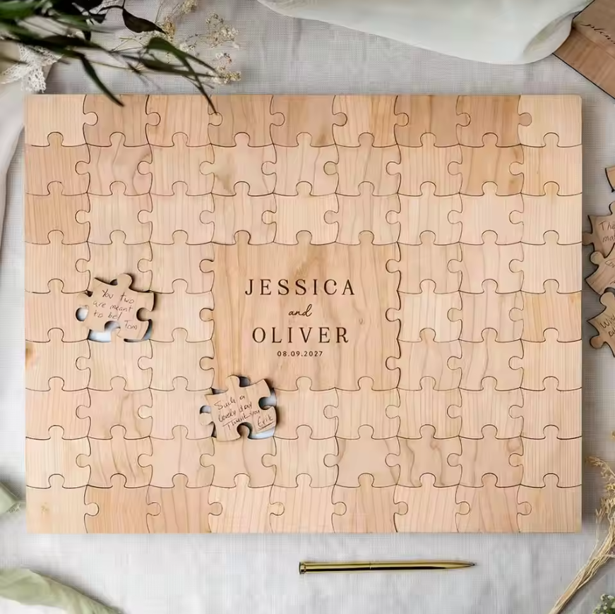 Personalized Guest Book - Rustic Wooden Personalized Wedding Jigsaw Puzzle